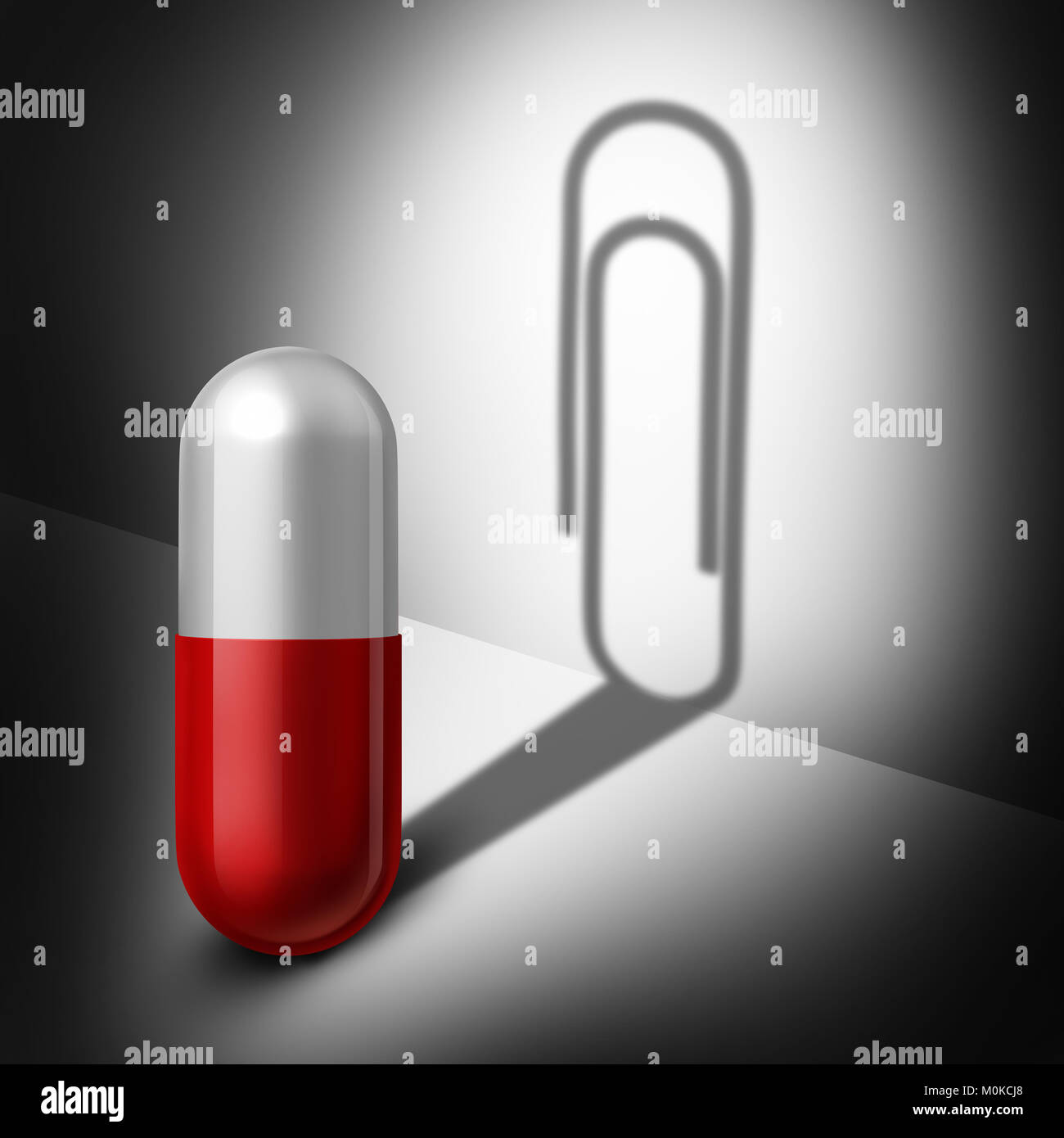 I record medici e pazienti la somministrazione di terapia come una farmacia farmaco pillola getta un' ombra conformata come un oggetto appuntito come un 3D'illustrazione. Foto Stock