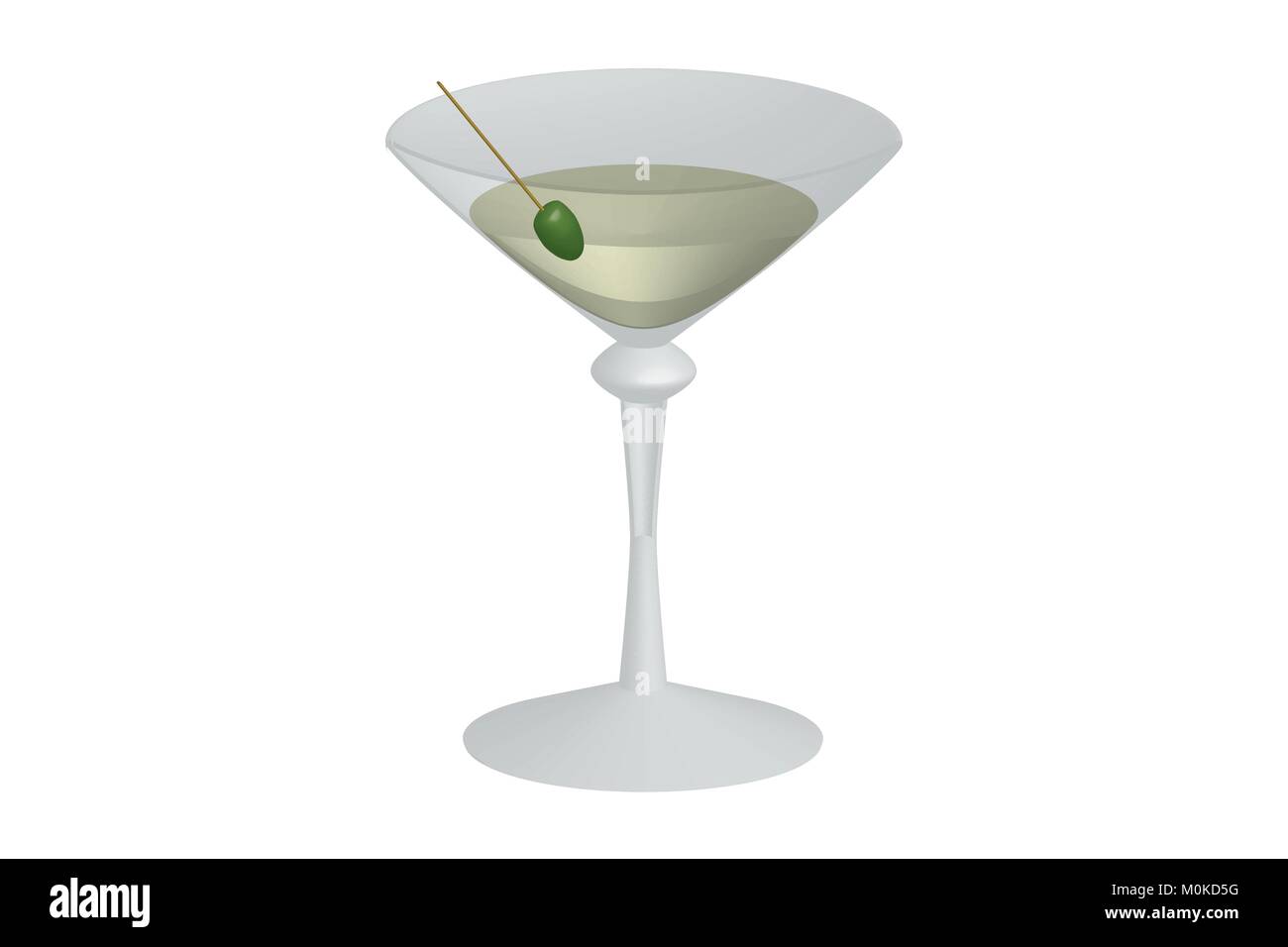 Illustrazione di martini con vetro verde oliva, vettore della coppetta Martini con cocktail in esso e oliva/martini dry/dirty martini/perfetto martini/ bevanda Illustrazione Vettoriale