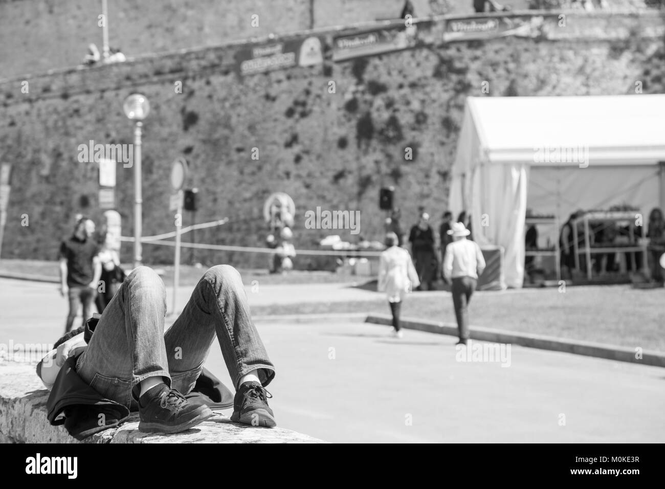 Castiglione del Lago Umbria Italia 9 aprile 2017. Dettagli del borgo di Castiglione del Lago Foto Stock