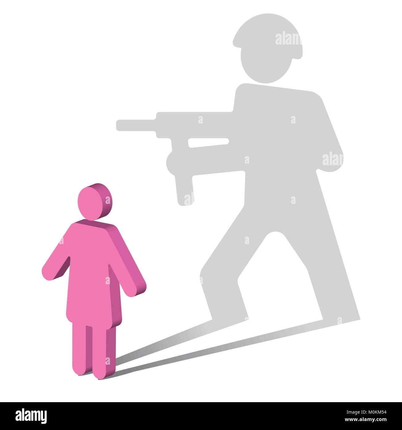 Proprio disturbo post-traumatico da stress. Il simbolo di una donna, getta un' ombra di un soldato. Illustrazione Vettoriale