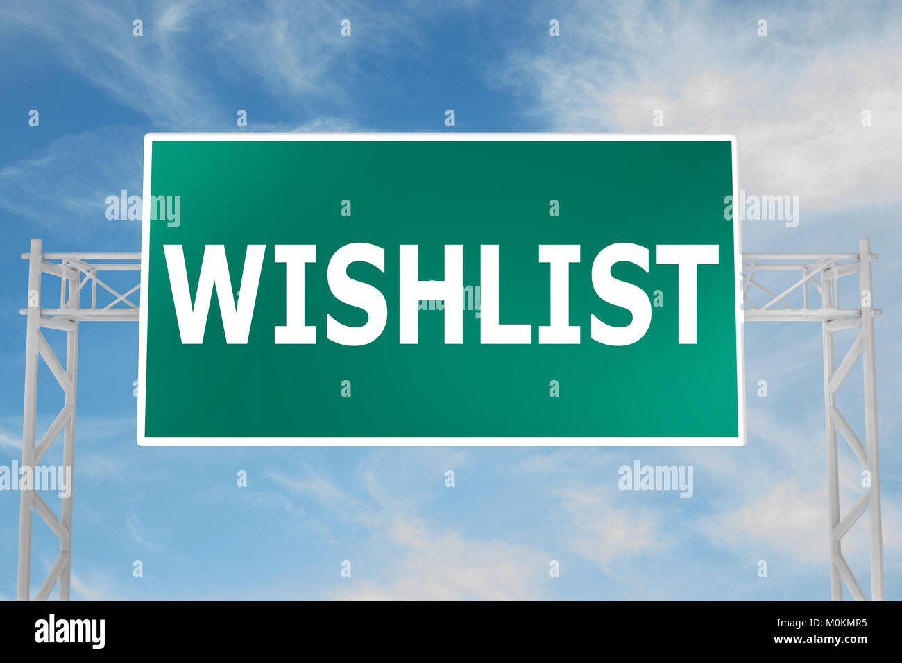 3D illustrazione di wishlist script sul cartello stradale Foto Stock