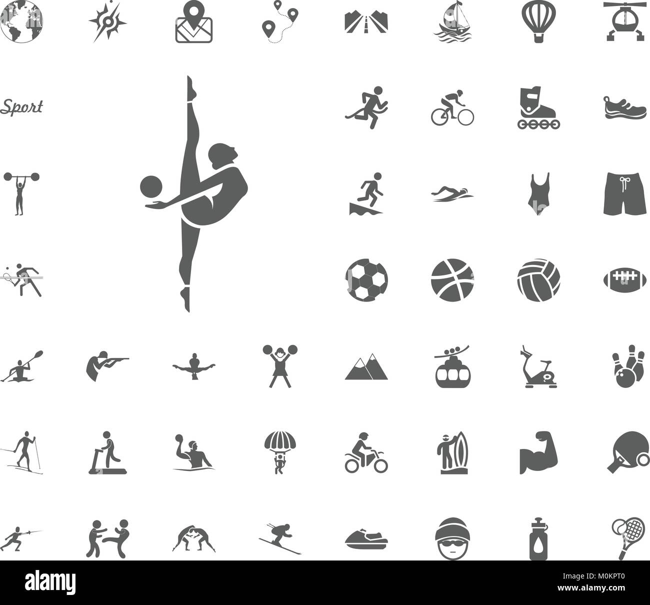 Icona di ginnastica. Sport illustrazione vettoriale icone set. Set di 48 icone dello sport Illustrazione Vettoriale