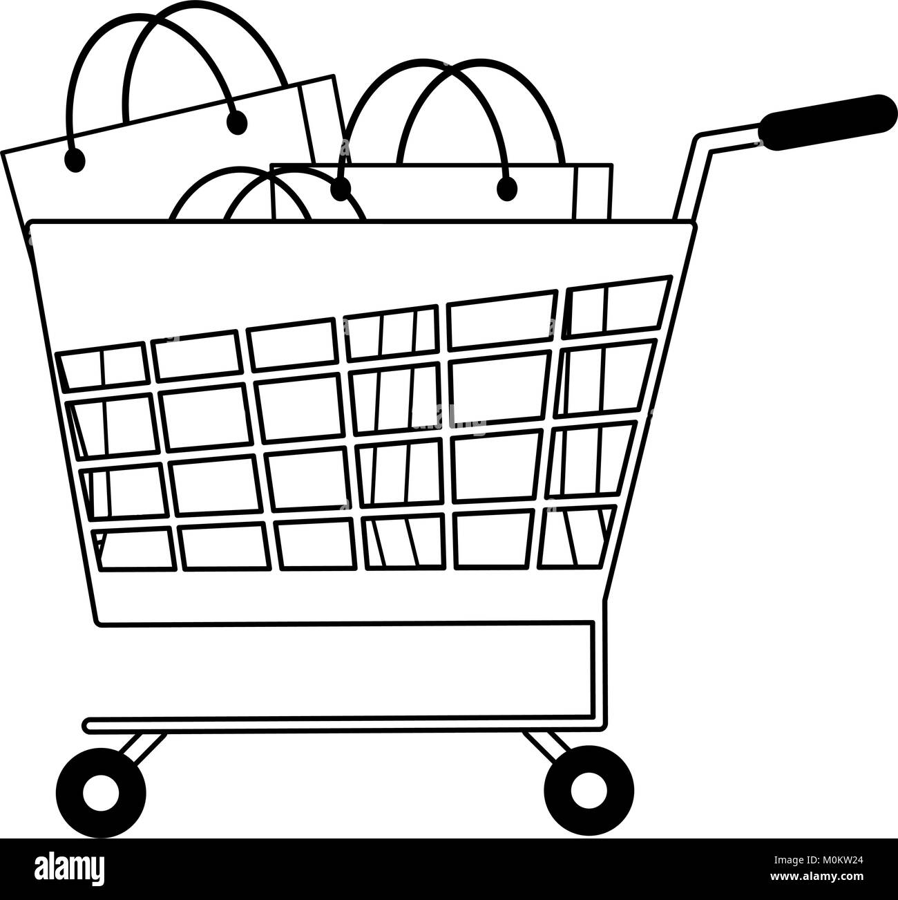 Carrello spesa con sacchetti Illustrazione Vettoriale