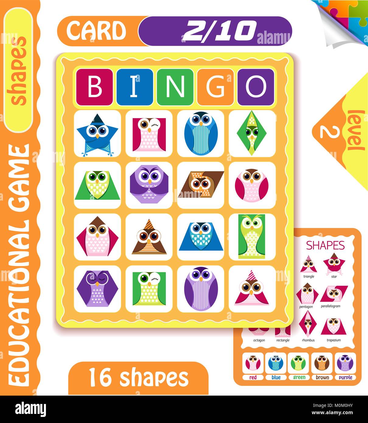 Istruzione al gioco del bingo per i bambini in età prescolare con forme in  forma di gufi. Le schede di Bingo. Fumetto illustrazione vettoriale  Immagine e Vettoriale - Alamy