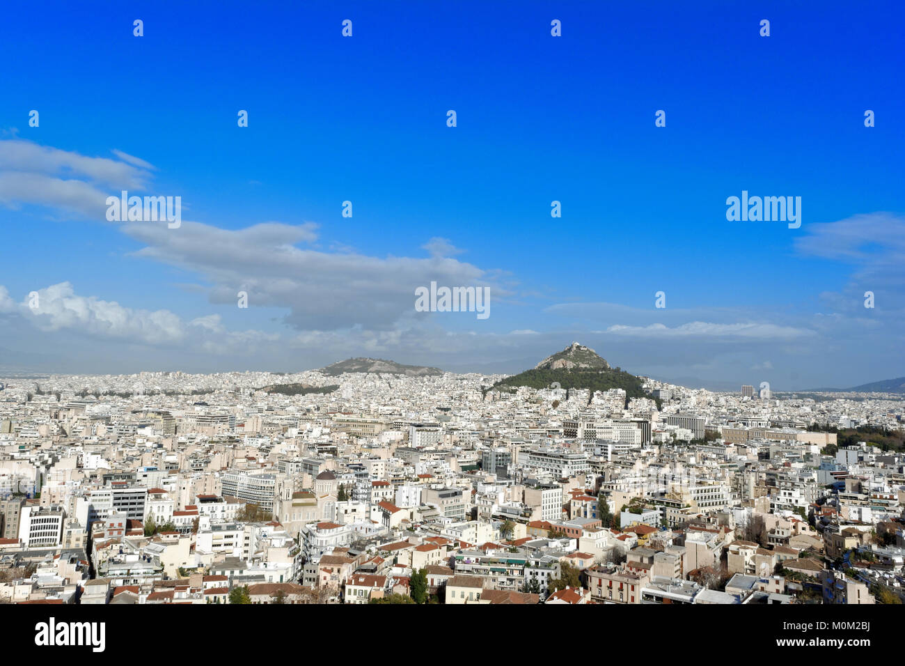 Vista mozzafiato di Atene, tra cui il Monte Lycabettus Foto Stock