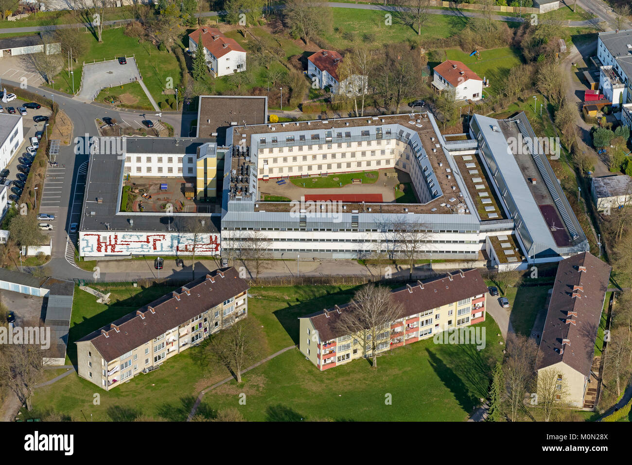 Un centro di detenzione, Detmold prigione, prigione, vista aerea di Detmold, Detmold e Renania settentrionale-Vestfalia, Germania, Europa, vista aerea, uccelli-occhi vista, aeri Foto Stock