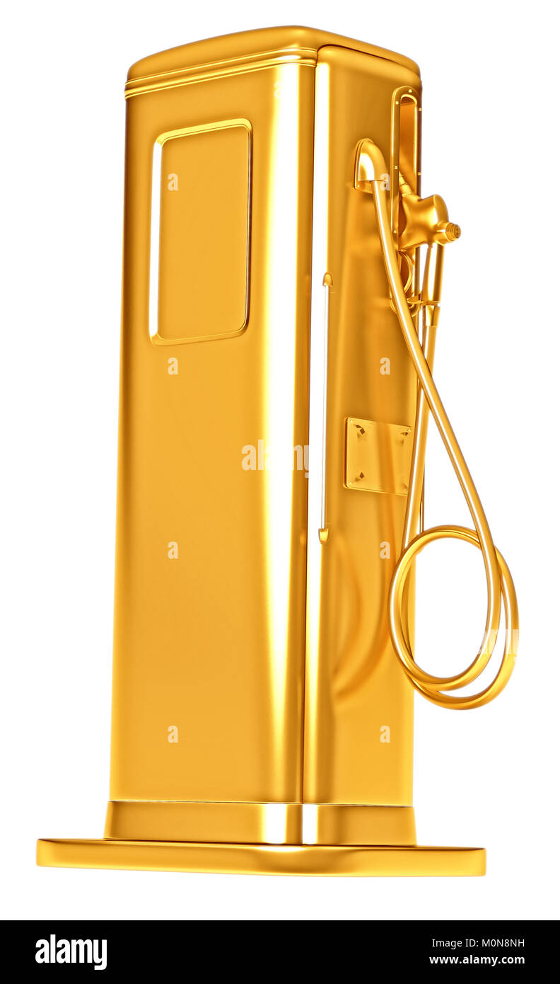Combustibile costoso: golden gas pompa isolato su bianco. Risoluzione di grandi dimensioni Foto Stock