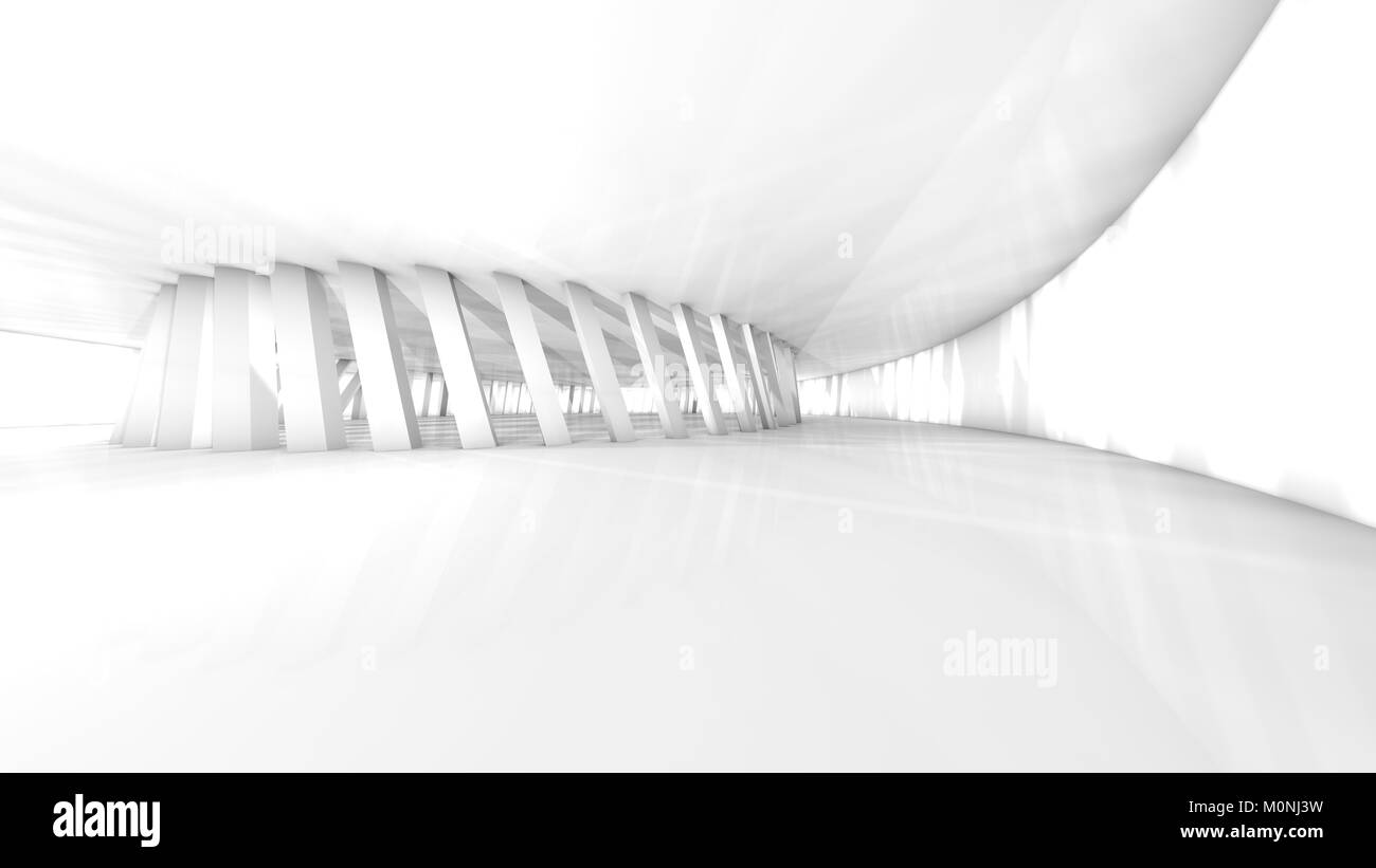 Empty white hall in un edificio moderno, rendering 3D Foto Stock