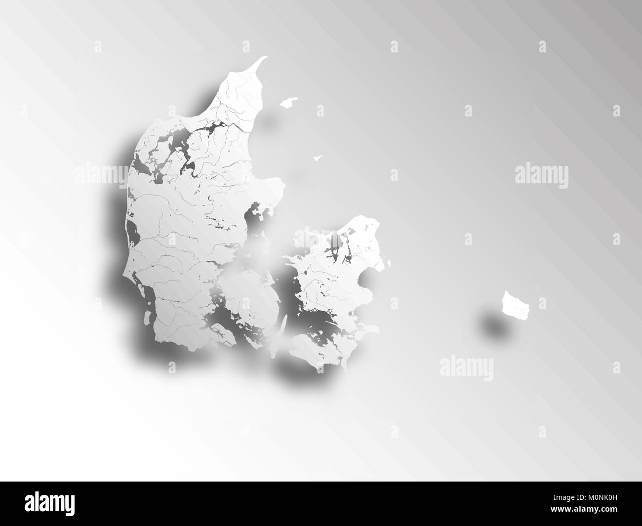 Mappa di Danimarca con carta effetto di taglio. I fiumi e i laghi sono mostrati. Illustrazione Vettoriale