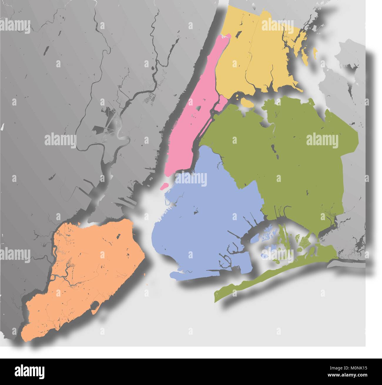 Mappa ad alta risoluzione della città di New York con New York quartieri. Illustrazione Vettoriale