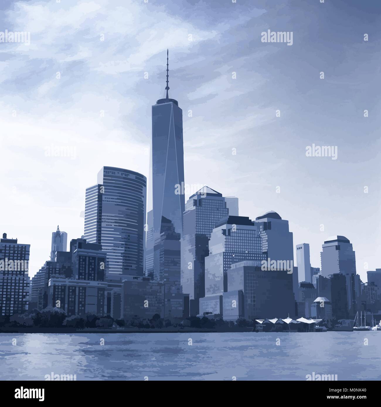 L'isola di Manhattan. Vista dal fiume Hudson. Illustrazione Vettoriale