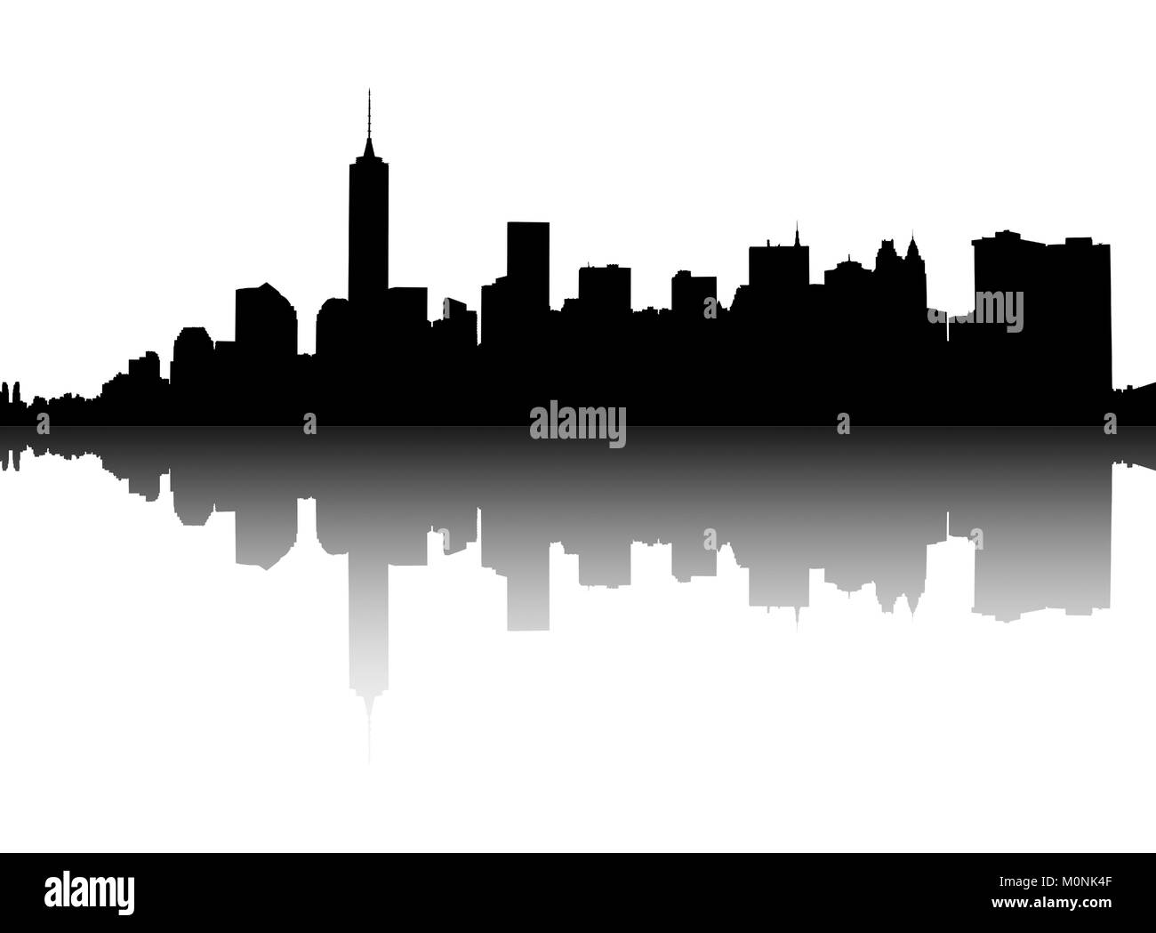 Silhouette di Lower Manhattan su sfondo bianco. Illustrazione Vettoriale