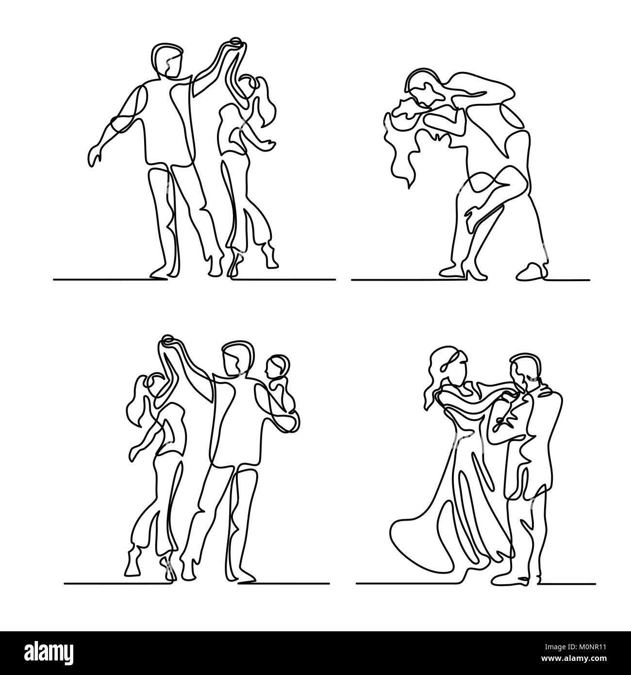 Impostare continua amorevole felice coppia danzante. Illustrazione Vettoriale