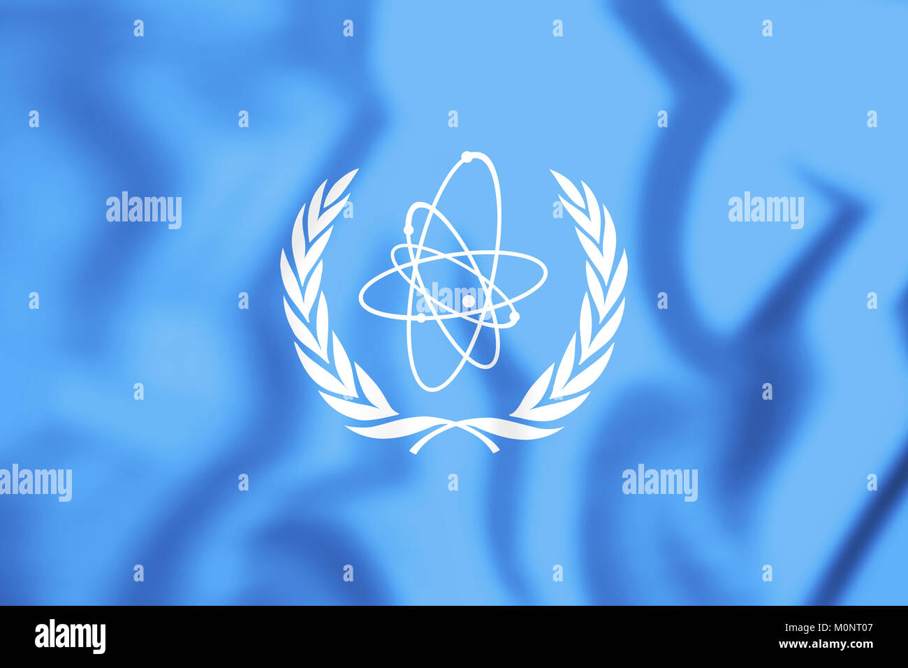 3D bandiera dell' Agenzia internazionale dell' energia atomica. 3D'illustrazione. Foto Stock