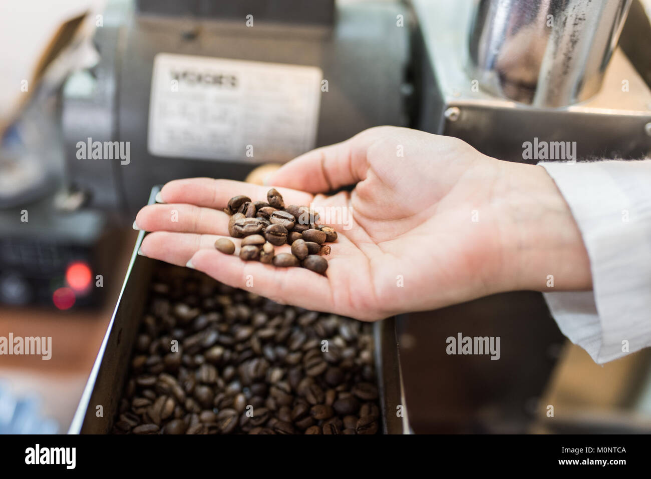 La tostatura del caffè, la tostatura del caffè Foto Stock
