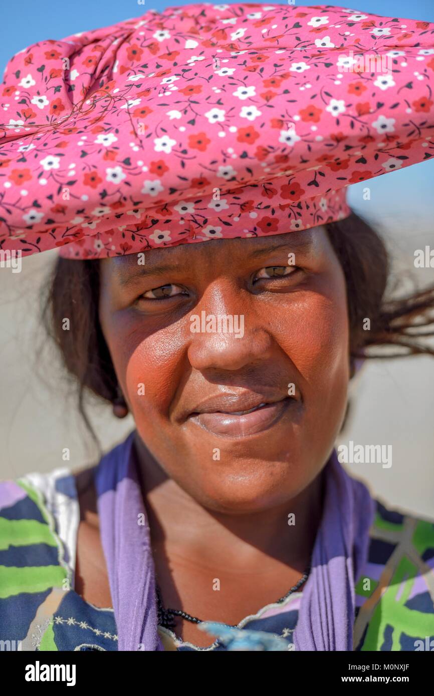 Ritratto di una donna Herero,vicino Khorixas,Regione Kunene,Namibia Foto Stock