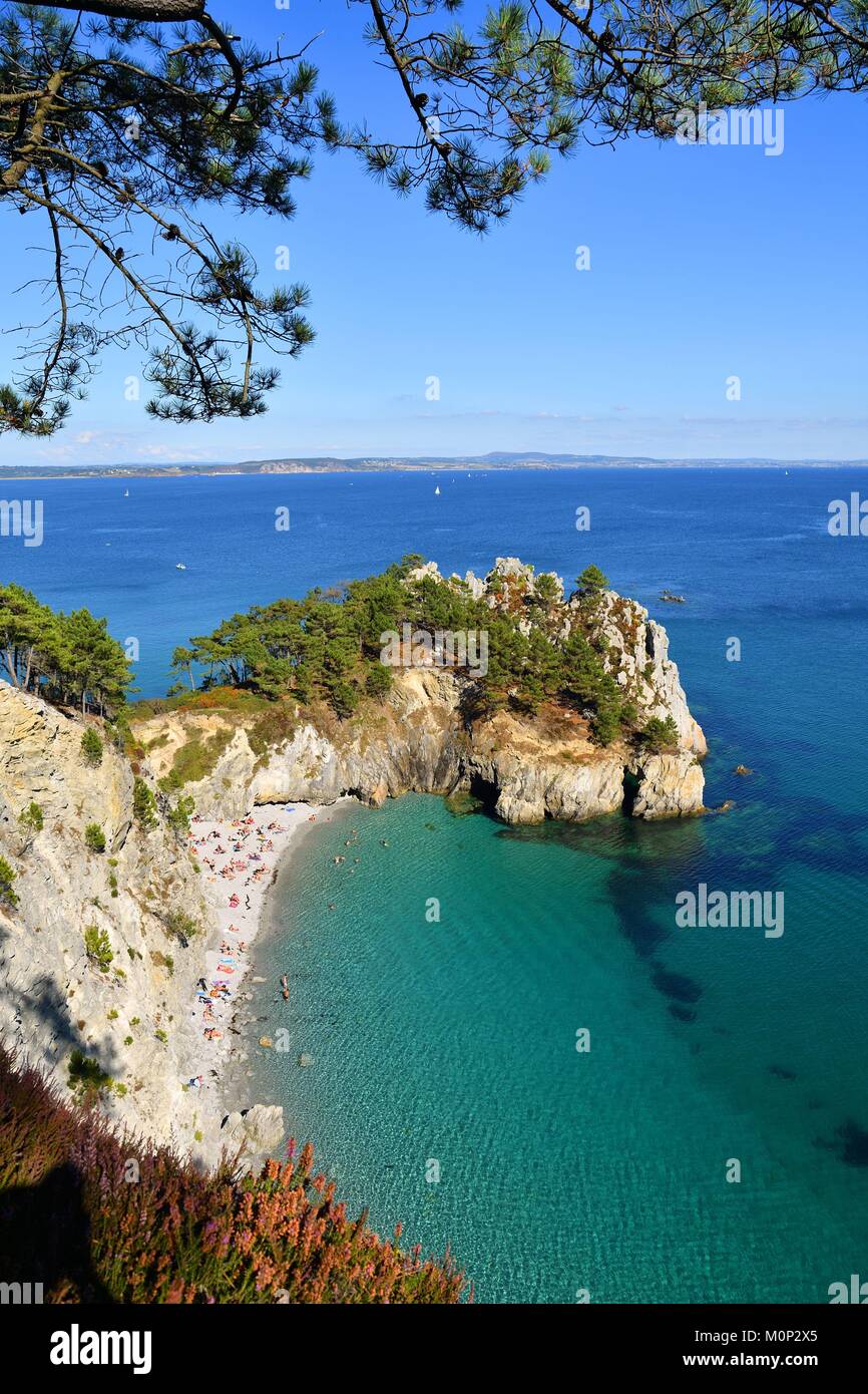 Francia,Finisterre,Iroise mare,Parc Naturel Regional d'Armorique Armorica (Parco Naturale Regionale),Presqu'ile de Crozon,Cap de la Chevre,Pointe de Saint Hernot,St Hernot beach Foto Stock