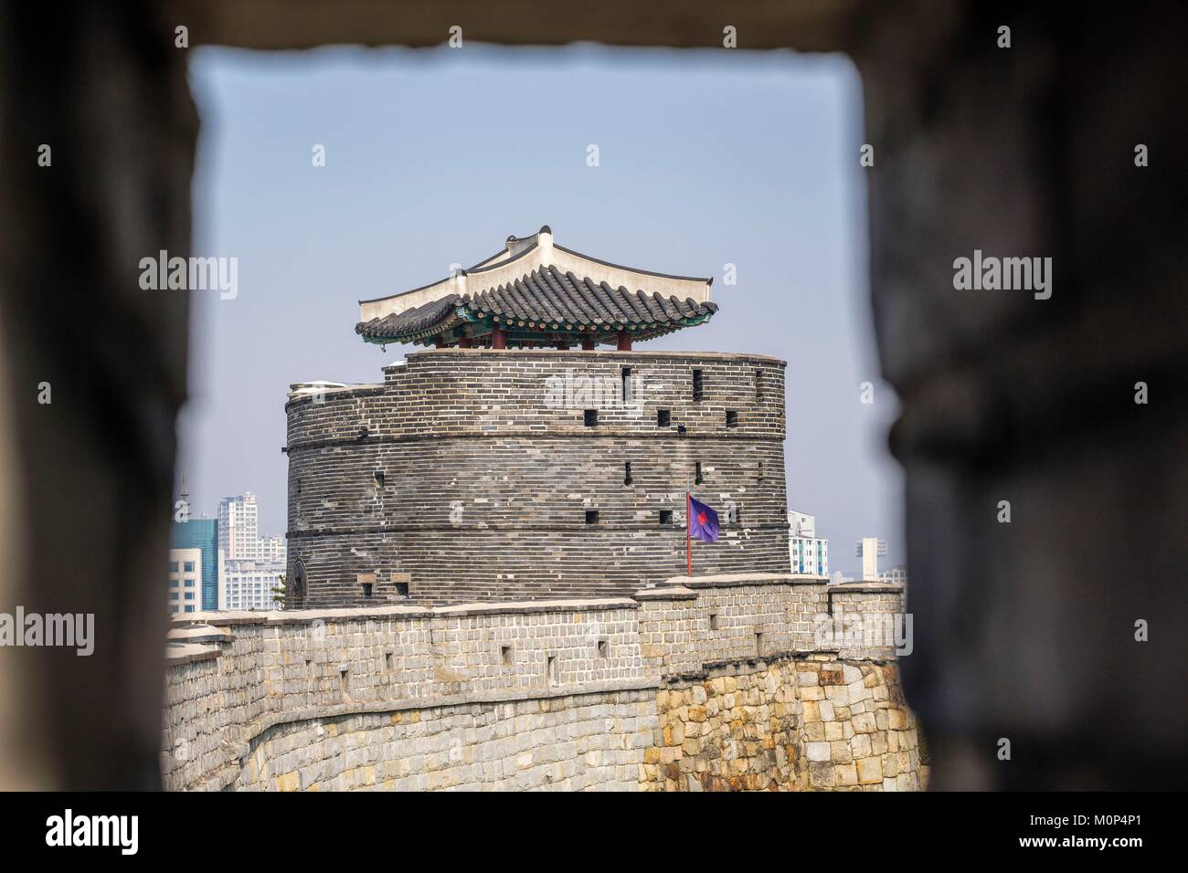 Corea del Sud,Gyeonggi provincia,Suwon,Fortezza di Hwaseong elencati come patrimonio mondiale dall UNESCO,costruita tra 1794 e 1796 sotto gli ordini del re Jeongjo Foto Stock