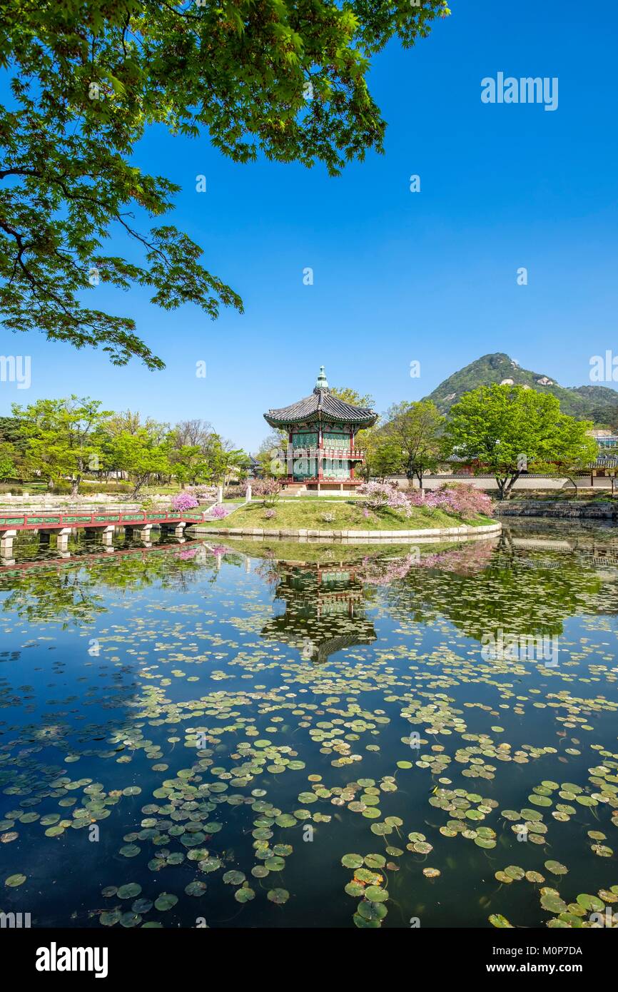 Corea del Sud,Seoul,Jongno-gu district,Gyeongbokgung Palace o il Palazzo Gyeongbok,Hyangwonjeong pavillon Foto Stock