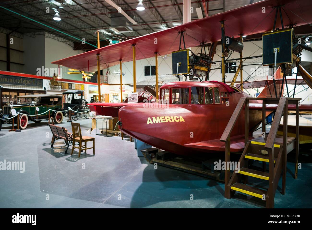 Stati Uniti,New York,Regione dei Laghi Finger,Hammondsport,Glenn H,Curtiss museo,dedicata agli inizi di aviazione USA Pioneer e residente a Glenn Curtiss,Curtiss America idrovolante,1914 Foto Stock