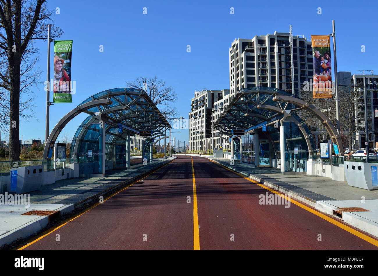 La stazione Cedarland Drive Viva fa parte della rete Viva bus Rapid Transit (BRT) nella Greater Toronto area. Fornisce servizi di trasporto pubblico ai pendolari lungo la rotta Cedarland. Foto Stock