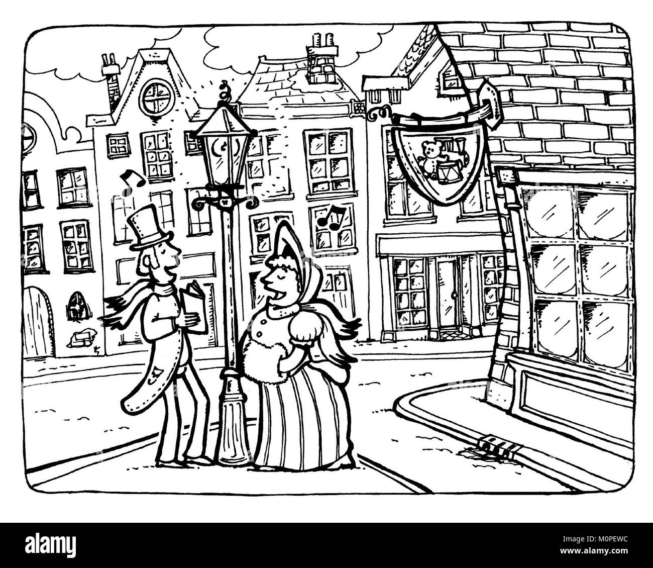 Un gruppo di persone che eseguono canti natalizi tradizionali, tipicamente in spazi pubblici o a due passi, diffondendo allegria durante le festività. Foto Stock