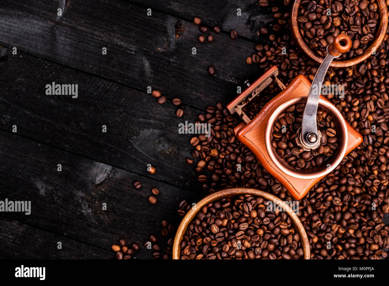 Sfondo di caffè, vista dall'alto con spazio di copia Foto Stock