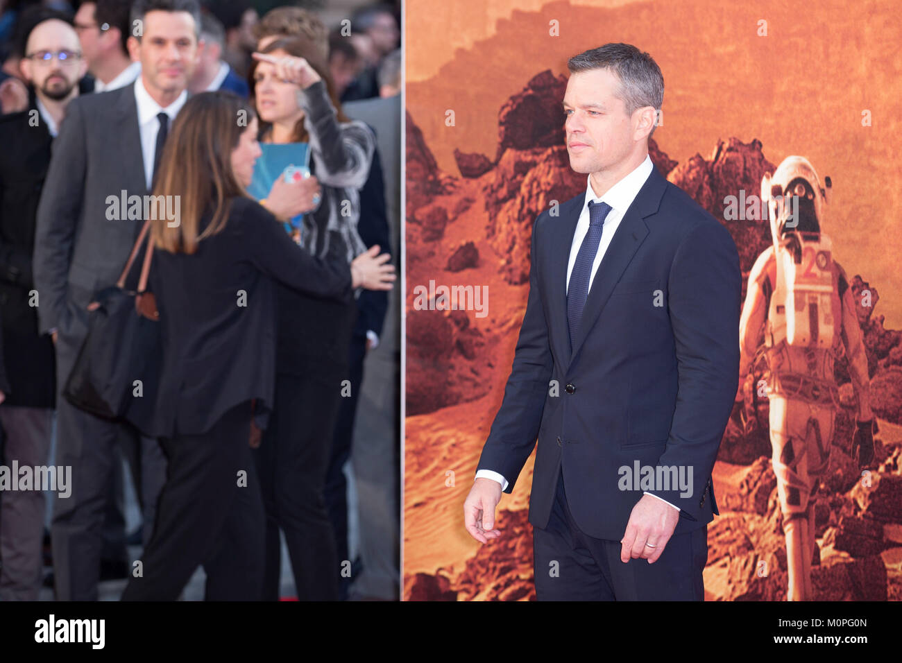 Londra, UK, 24 settembre 2015, Matt Damon , Premiere Europeo di 'Il marziano' all'Odeon Leicester Square. Mariusz Goslicki/Alamy Foto Stock