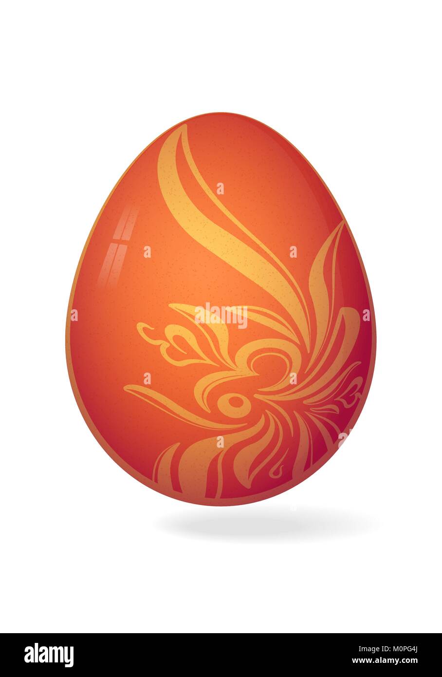 Vettore di realistici luminosi rossi uovo di pasqua con golden decorativo ramo floreali e ombra Illustrazione Vettoriale