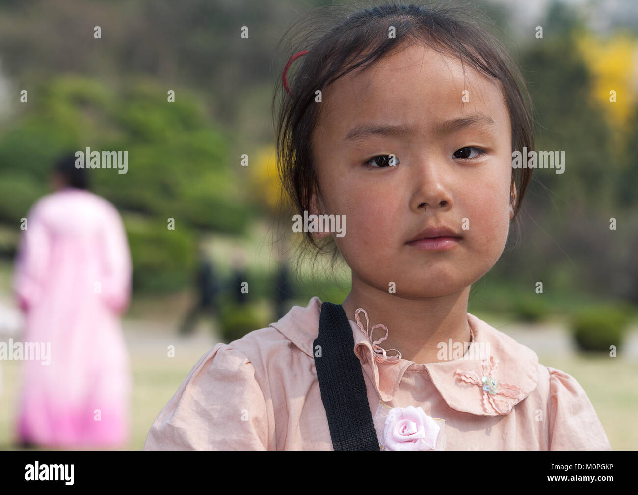 Ritratto di un nord coreano ragazza in un parco, Provincia di Pyongan, Pyongyang, Corea del Nord Foto Stock