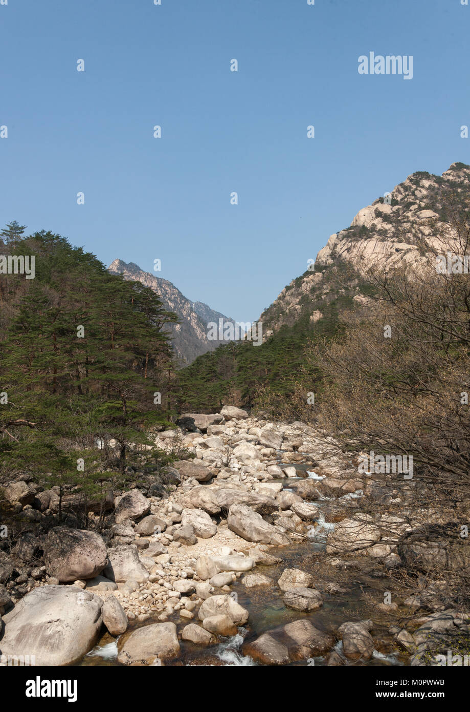 Rocce singye stream, Kangwon-do, Mount Kumgang, Corea del Nord Foto Stock