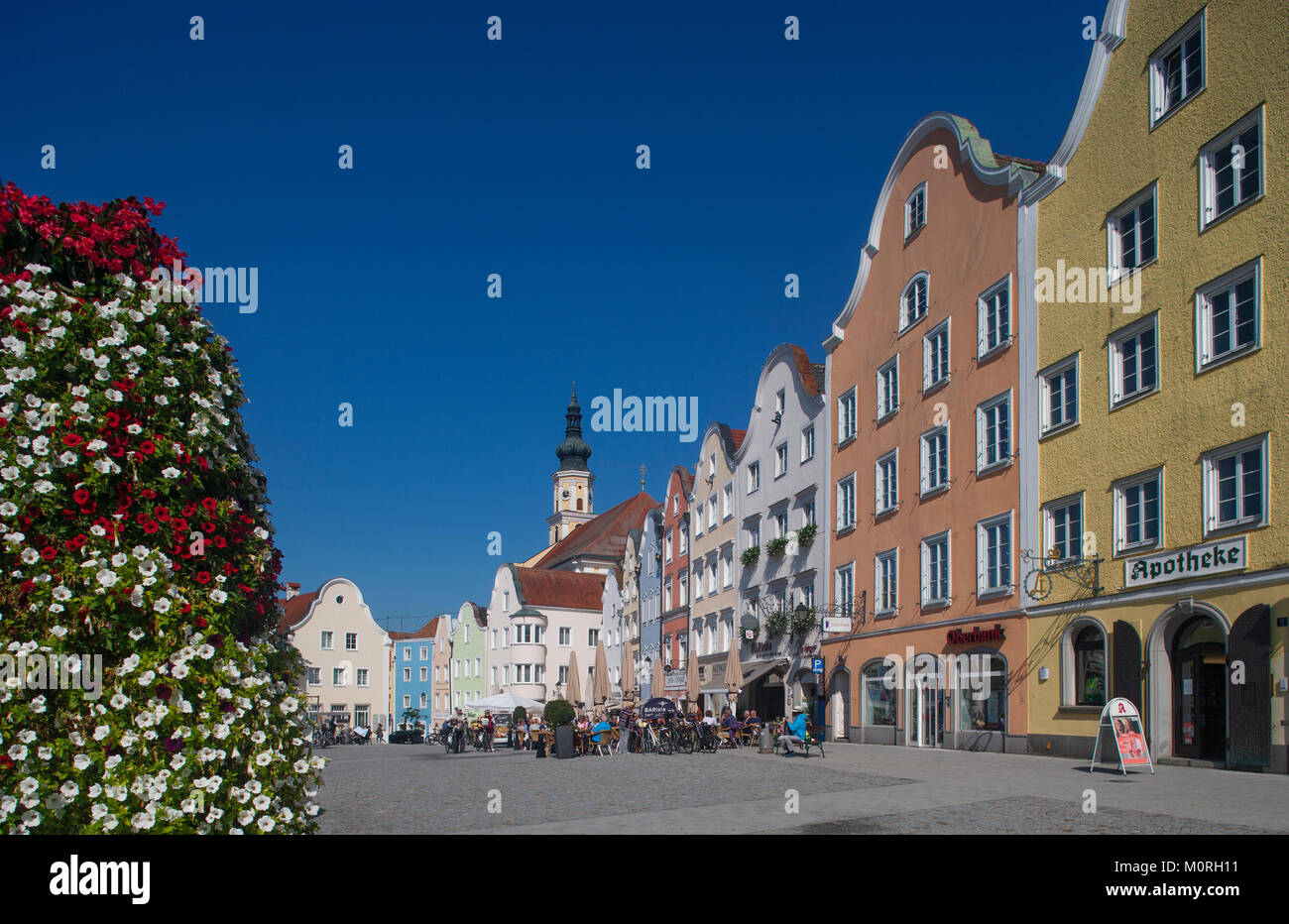 Austria, Alta Baviera, Schaerding, Superiore city square, Silberzeile, case di città Foto Stock