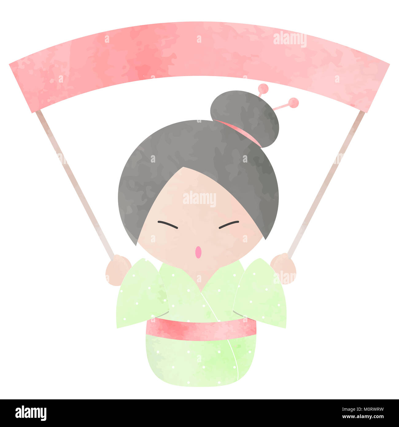 Japanesse kokeshi doll in effetto acquerello Foto Stock