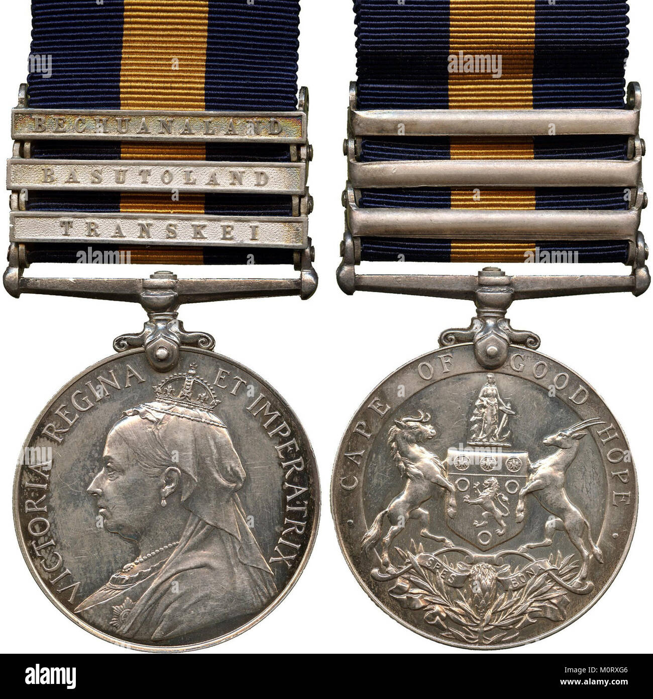 La Cape of Good Hope General Service Medal & Clasps è una decorazione militare assegnata alle forze britanniche che hanno prestato servizio nella regione del Capo di buona speranza durante il XIX secolo. Ha riconosciuto il servizio militare in varie campagne in Africa meridionale. Foto Stock