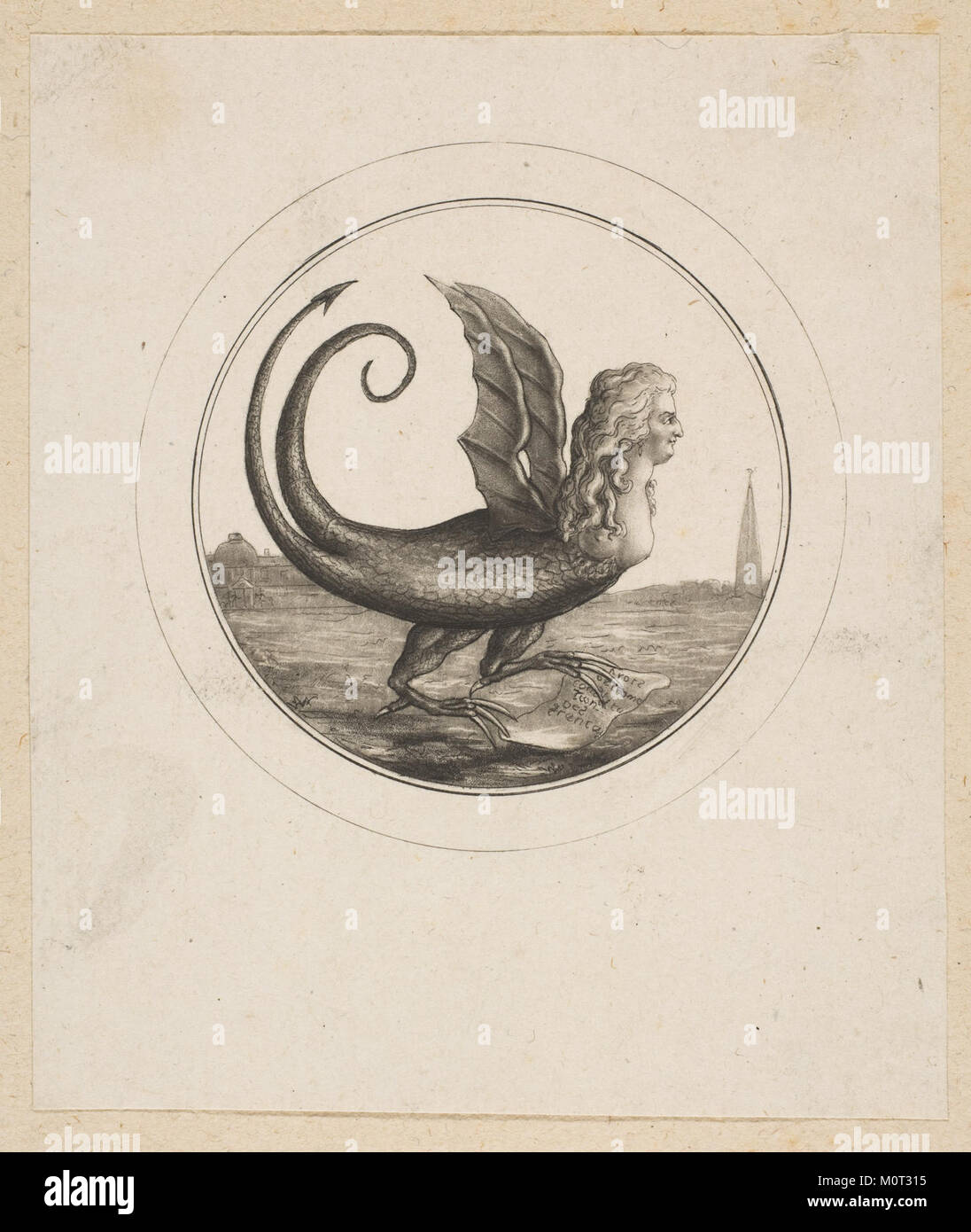 Questa caricatura raffigura Maria Antonietta come un drago, che mescola figura storica con immagini fantastiche. È un esempio di satira politica ed espressione artistica nel XVIII secolo. Foto Stock