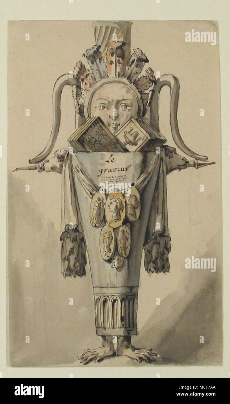 Questa opera d'arte, intitolata *caricatura di un incisore*, consiste di due schizzi, che mostrano una caricatura sul lato recto e un disegno preparatorio per un'altra caricatura sul verso. Fa parte della collezione *MET*. Foto Stock