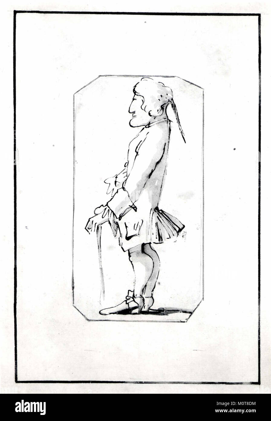 Questa immagine, catalogata come MET SF-1975-1-461, è una caricatura di un uomo con un bastone in piedi di profilo. Il pezzo fa parte di una collezione che espone opere d'arte e caricature dell'inizio del XX secolo. Foto Stock