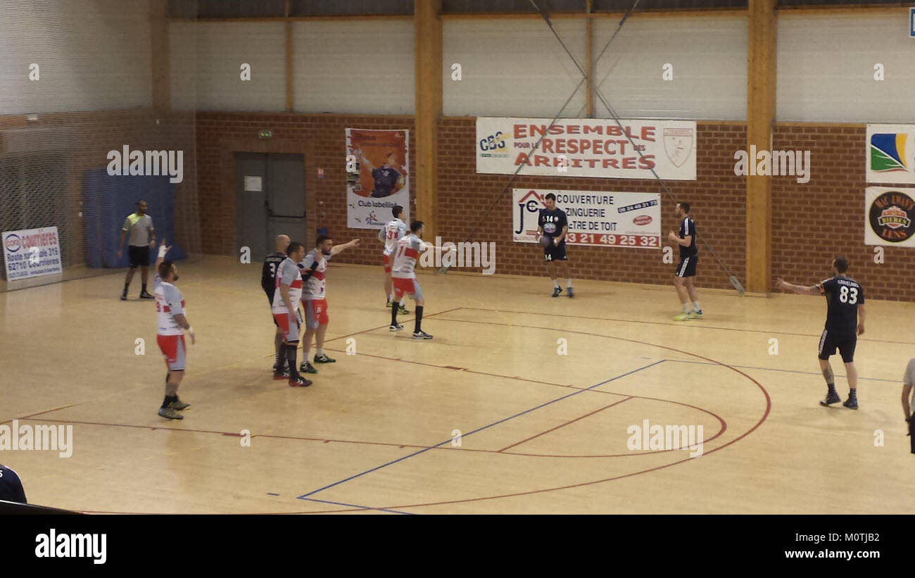 I Carabinieri di Billy-Montigny e Gravelines, parte dell'esercito francese, parteciparono ad un evento cerimoniale o commemorativo il 7 febbraio 2015. L'evento è stato significativo nel riconoscere il ruolo dei militari in eventi e celebrazioni nazionali. Foto Stock