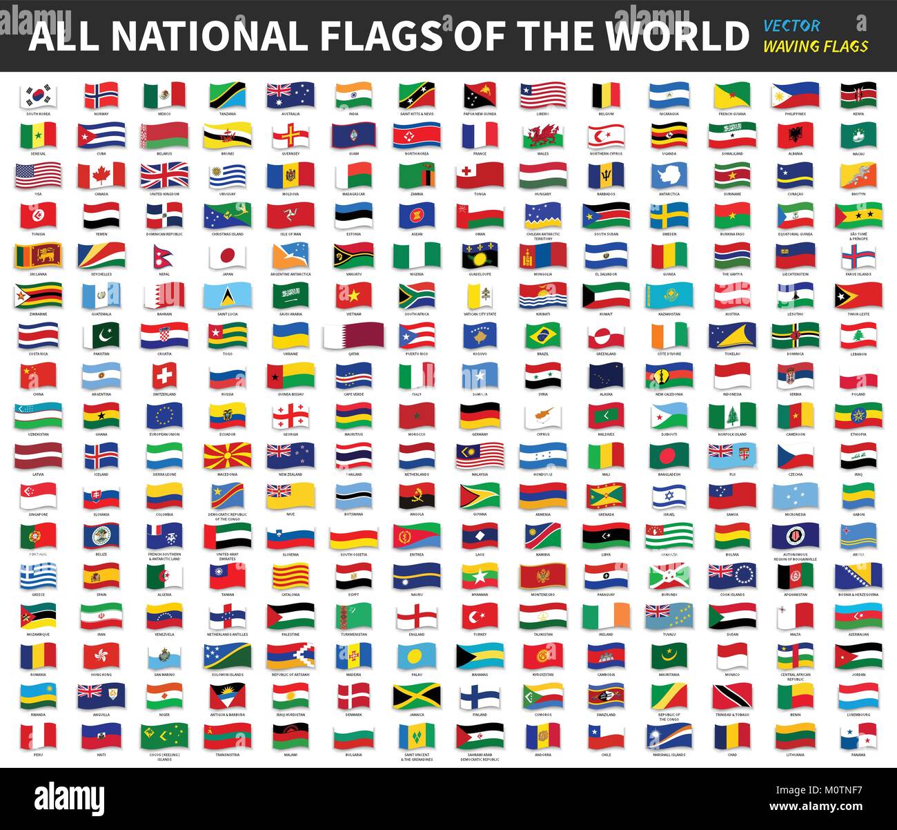 Tutti gli ufficiali bandiere nazionali di tutto il mondo . Sventolando  design . Vector Immagine e Vettoriale - Alamy
