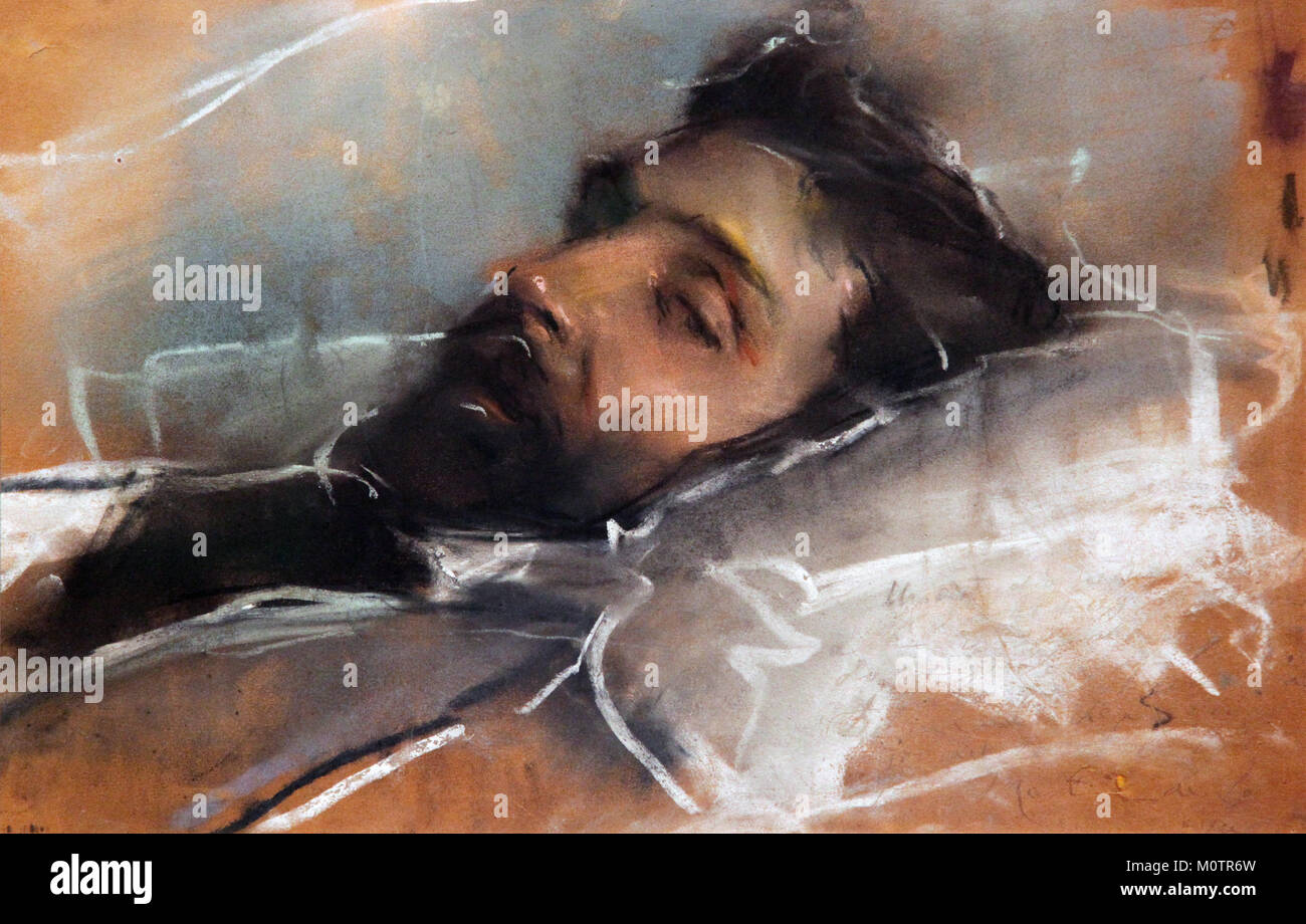 Joaquin Prolongo Dormiente (1900), un ritratto espressivo a pastello e gesso del XIX secolo dell'artista spagnolo Joaquin Martinez de la Vega (1846–1905) Foto Stock
