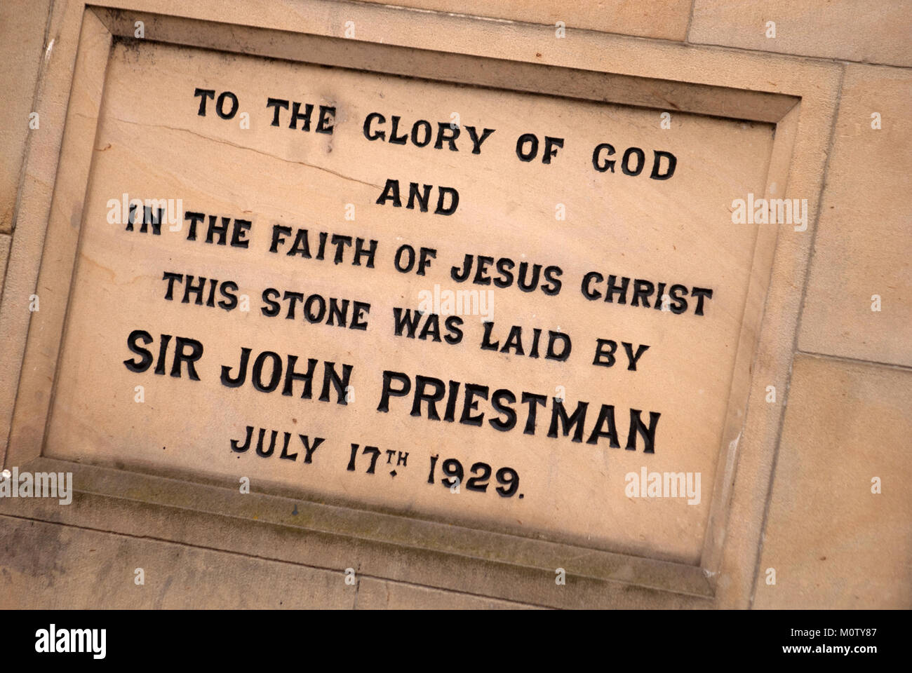 Memoriale della pietra da Sir John Priestman, Bishop Auckland, County Durham Foto Stock