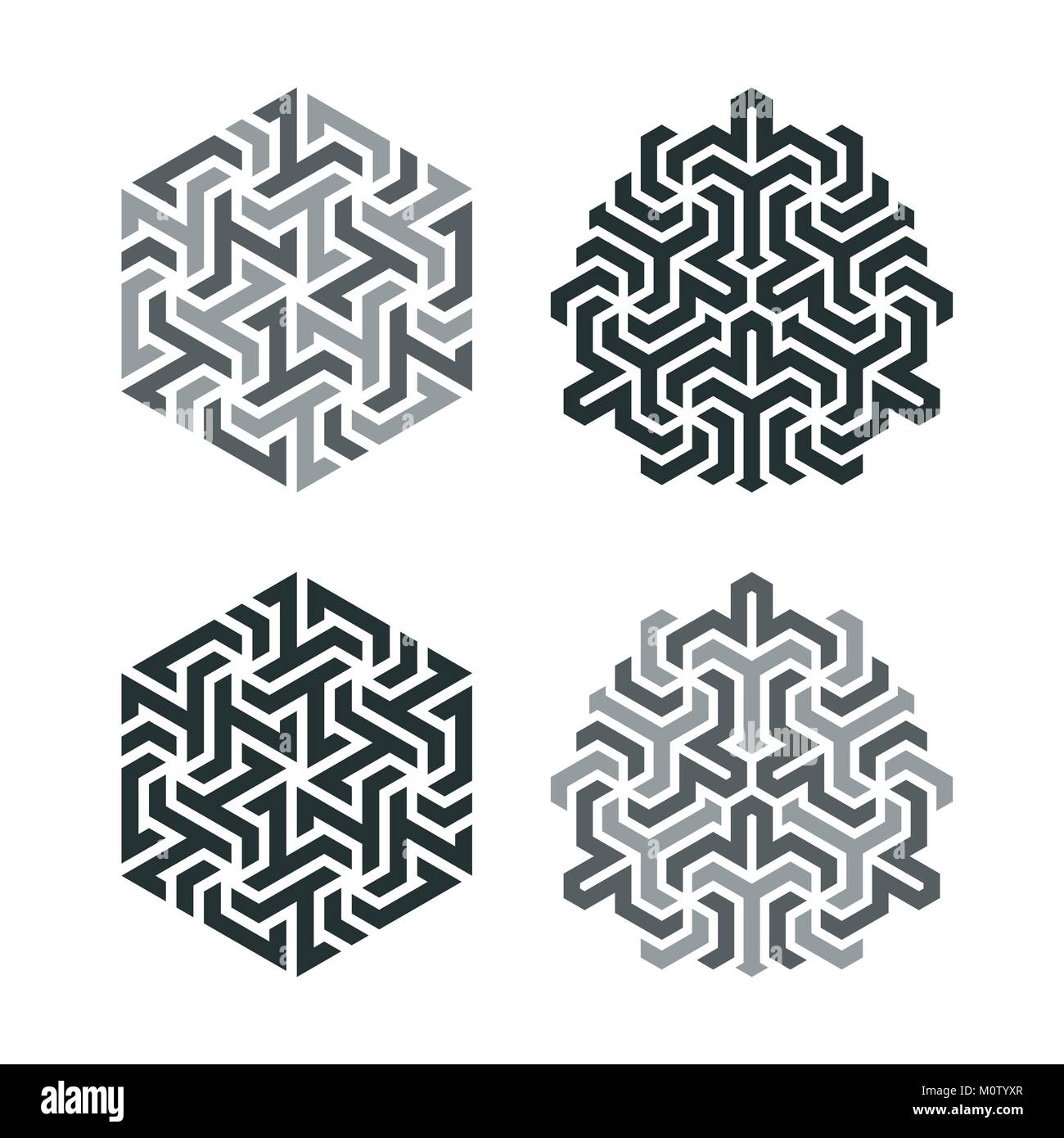 Tatuaggio di design in stile di tassellazione geometrica. Elemento di un modello geometrico basato su una griglia esagonale Illustrazione Vettoriale