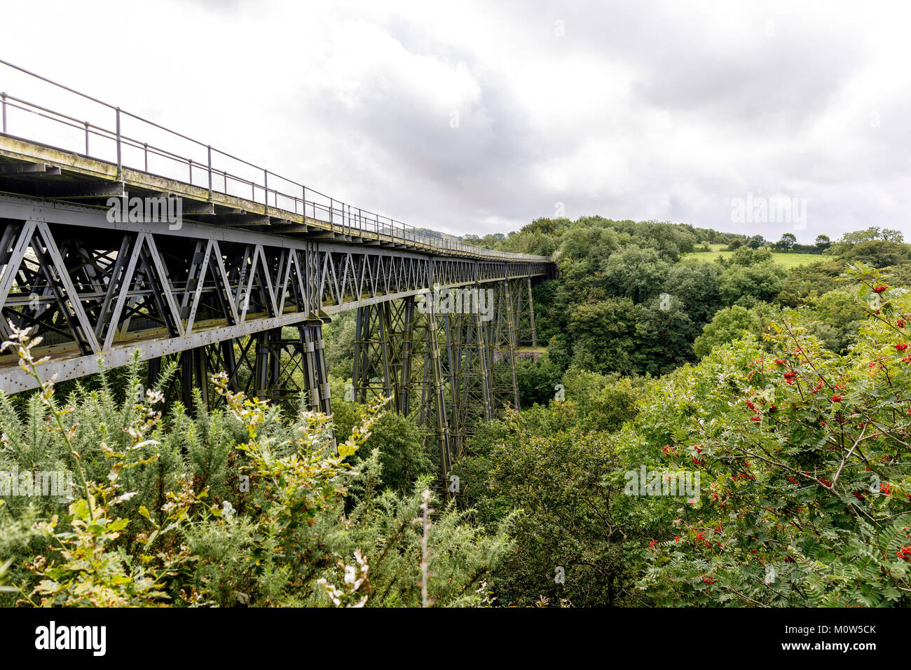 Meldon viadotto di ferro. Una volta il viadotto ferroviario , ora il ciclo di granito via. Uno dei due unici nel suo genere costruito nel Regno Unito. Foto Stock