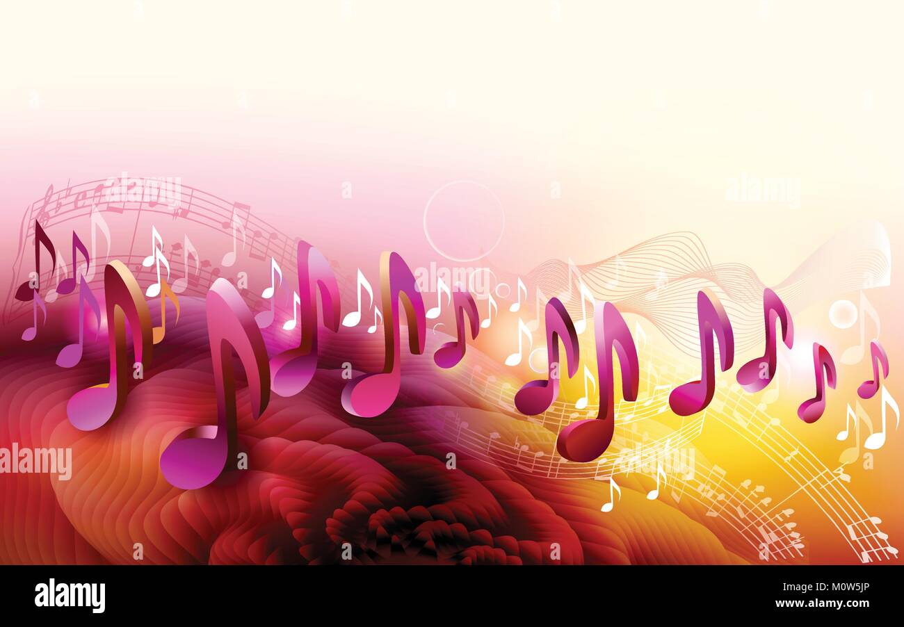 Abstract foglio di musica background di design con 3d note musicali Illustrazione Vettoriale