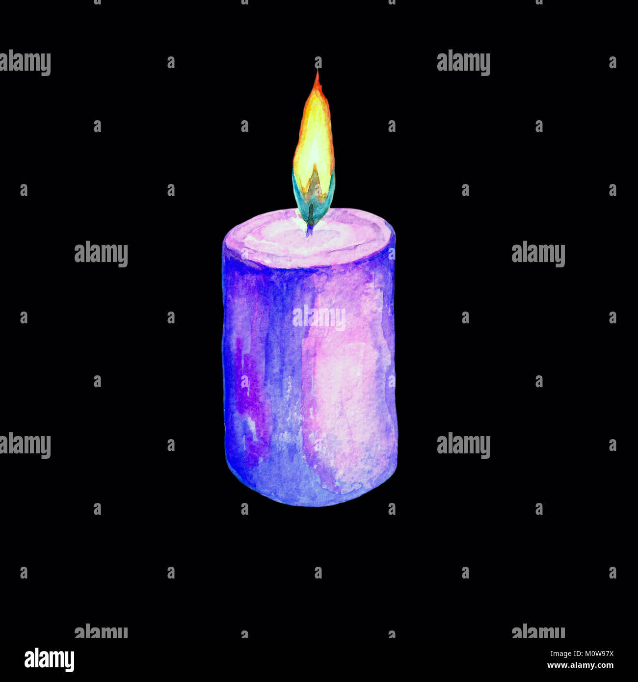 Acquerello illustrazione di un cero acceso in blu. Immagine di isolato di  una candela che brucia. Disegno a mano. Fiamma di fuoco Foto stock - Alamy