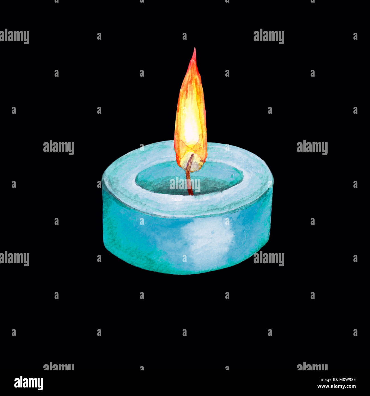 Acquerello illustrazione di una candela accesa a luce blu. Immagine di  isolato di una candela che brucia. Disegno a mano. Fiamma di fuoco Foto  stock - Alamy