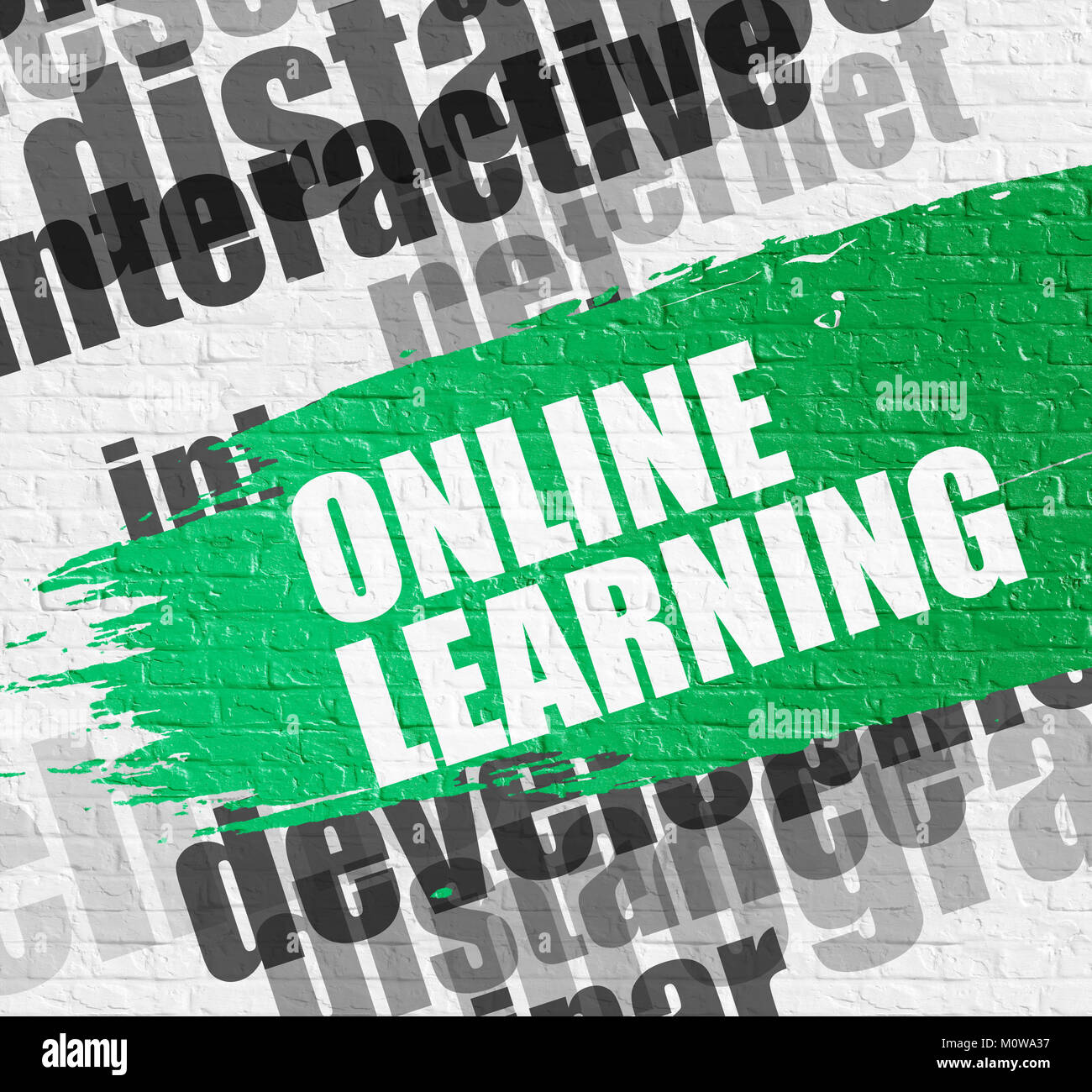 L apprendimento on line sul muro bianco. Foto Stock