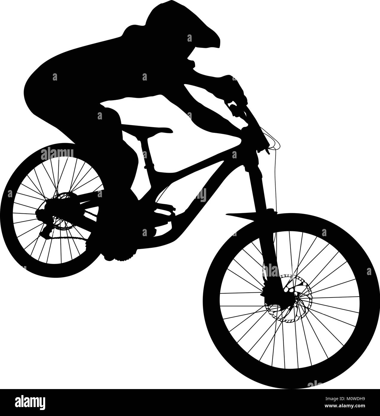 Atleta discesa mtb bike silhouette nera Illustrazione Vettoriale