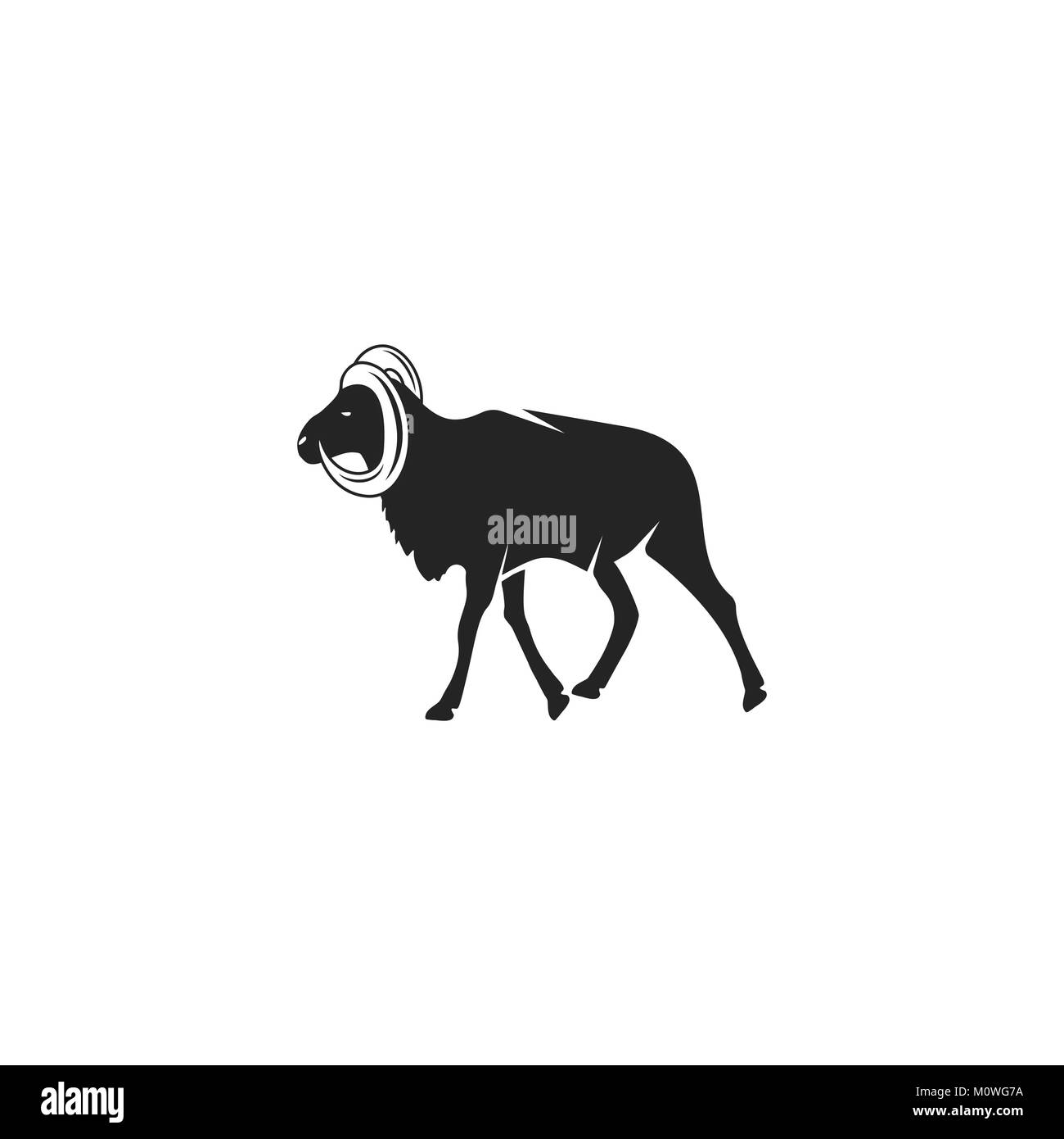 Capra selvatica icona silhouette design. Animale selvatico pittogramma nero isolato. Magazzino concetto vettoriale Illustrazione Vettoriale