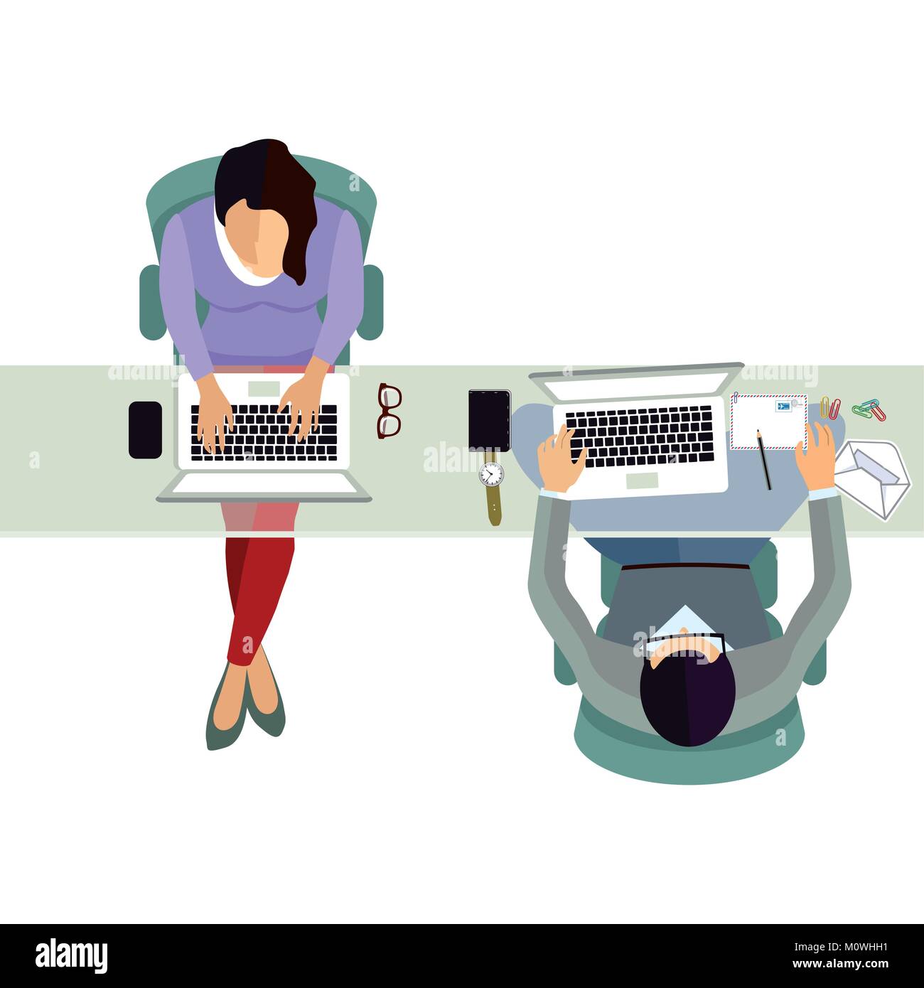 Il dipendente al lavoro di ufficio Illustrazione Vettoriale